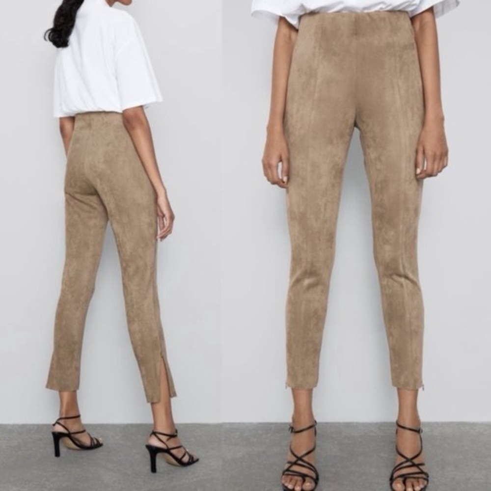 Zara Taupe Suede-Look Ankle Pants